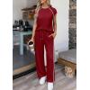 imagePRETTYGARDEN Womens 2 Piece Lounge Sets 2026 Summer Cap Sleeve Tops Wide Leg Pants Travel Outfits Matching Fashion ClothingBurgundy