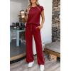 imagePRETTYGARDEN Womens 2 Piece Lounge Sets 2026 Summer Cap Sleeve Tops Wide Leg Pants Travel Outfits Matching Fashion ClothingBurgundy