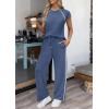 imagePRETTYGARDEN Womens 2 Piece Lounge Sets 2026 Summer Cap Sleeve Tops Wide Leg Pants Travel Outfits Matching Fashion ClothingDusty Blue