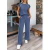 imagePRETTYGARDEN Womens 2 Piece Lounge Sets 2026 Summer Cap Sleeve Tops Wide Leg Pants Travel Outfits Matching Fashion ClothingDusty Blue