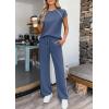 imagePRETTYGARDEN Womens 2 Piece Lounge Sets 2026 Summer Cap Sleeve Tops Wide Leg Pants Travel Outfits Matching Fashion ClothingDusty Blue