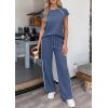 imagePRETTYGARDEN Womens 2 Piece Lounge Sets 2026 Summer Cap Sleeve Tops Wide Leg Pants Travel Outfits Matching Fashion ClothingDusty Blue