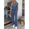 imagePRETTYGARDEN Womens 2 Piece Lounge Sets 2026 Summer Cap Sleeve Tops Wide Leg Pants Travel Outfits Matching Fashion ClothingDusty Blue