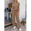 imagePRETTYGARDEN Womens 2 Piece Lounge Sets 2026 Summer Cap Sleeve Tops Wide Leg Pants Travel Outfits Matching Fashion ClothingKhaki