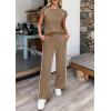 imagePRETTYGARDEN Womens 2 Piece Lounge Sets 2026 Summer Cap Sleeve Tops Wide Leg Pants Travel Outfits Matching Fashion ClothingKhaki