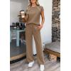 imagePRETTYGARDEN Womens 2 Piece Lounge Sets 2026 Summer Cap Sleeve Tops Wide Leg Pants Travel Outfits Matching Fashion ClothingKhaki