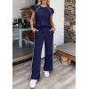 imagePRETTYGARDEN Womens 2 Piece Lounge Sets 2026 Summer Cap Sleeve Tops Wide Leg Pants Travel Outfits Matching Fashion ClothingNavy Blue