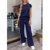 imagePRETTYGARDEN Womens 2 Piece Lounge Sets 2026 Summer Cap Sleeve Tops Wide Leg Pants Travel Outfits Matching Fashion ClothingNavy Blue