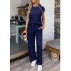 imagePRETTYGARDEN Womens 2 Piece Lounge Sets 2026 Summer Cap Sleeve Tops Wide Leg Pants Travel Outfits Matching Fashion ClothingNavy Blue