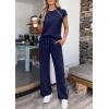 imagePRETTYGARDEN Womens 2 Piece Lounge Sets 2026 Summer Cap Sleeve Tops Wide Leg Pants Travel Outfits Matching Fashion ClothingNavy Blue