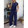 imagePRETTYGARDEN Womens 2 Piece Lounge Sets 2026 Summer Cap Sleeve Tops Wide Leg Pants Travel Outfits Matching Fashion ClothingNavy Blue