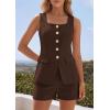 imagePRETTYGARDEN Womens 2 Piece Matching Sets 2026 Fashion Suit Vest Tops Shorts Set Spring Business Casual Vacation OutfitsBrown