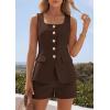 imagePRETTYGARDEN Womens 2 Piece Matching Sets 2026 Fashion Suit Vest Tops Shorts Set Spring Business Casual Vacation OutfitsBrown