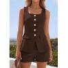 imagePRETTYGARDEN Womens 2 Piece Matching Sets 2026 Fashion Suit Vest Tops Shorts Set Spring Business Casual Vacation OutfitsBrown