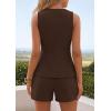 imagePRETTYGARDEN Womens 2 Piece Matching Sets 2026 Fashion Suit Vest Tops Shorts Set Spring Business Casual Vacation OutfitsBrown