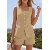 imagePRETTYGARDEN Womens 2 Piece Matching Sets 2026 Fashion Suit Vest Tops Shorts Set Spring Business Casual Vacation OutfitsKhaki