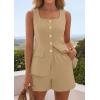 imagePRETTYGARDEN Womens 2 Piece Matching Sets 2026 Fashion Suit Vest Tops Shorts Set Spring Business Casual Vacation OutfitsKhaki