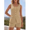 imagePRETTYGARDEN Womens 2 Piece Matching Sets 2026 Fashion Suit Vest Tops Shorts Set Spring Business Casual Vacation OutfitsKhaki