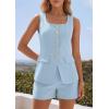 imagePRETTYGARDEN Womens 2 Piece Matching Sets 2026 Fashion Suit Vest Tops Shorts Set Spring Business Casual Vacation OutfitsLight Blue