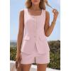 imagePRETTYGARDEN Womens 2 Piece Matching Sets 2026 Fashion Suit Vest Tops Shorts Set Spring Business Casual Vacation OutfitsPink