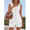 imagePRETTYGARDEN Womens 2 Piece Matching Sets 2026 Fashion Suit Vest Tops Shorts Set Spring Business Casual Vacation OutfitsWhite