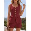 imagePRETTYGARDEN Womens 2 Piece Matching Sets 2026 Fashion Suit Vest Tops Shorts Set Spring Business Casual Vacation OutfitsWine Red