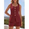 imagePRETTYGARDEN Womens 2 Piece Matching Sets 2026 Fashion Suit Vest Tops Shorts Set Spring Business Casual Vacation OutfitsWine Red