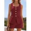 imagePRETTYGARDEN Womens 2 Piece Matching Sets 2026 Fashion Suit Vest Tops Shorts Set Spring Business Casual Vacation OutfitsWine Red