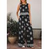 imagePRETTYGARDEN Womens 2026 Summer 2 Piece Lounge Sets Boho Floral Tank Tops Flowy Wide Leg Pants Travel Beach Vacation OutfitsFloral Black White