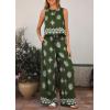 imagePRETTYGARDEN Womens 2026 Summer 2 Piece Lounge Sets Boho Floral Tank Tops Flowy Wide Leg Pants Travel Beach Vacation OutfitsFloral Dark Green White
