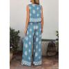 imagePRETTYGARDEN Womens 2026 Summer 2 Piece Lounge Sets Boho Floral Tank Tops Flowy Wide Leg Pants Travel Beach Vacation OutfitsFloral Grey Blue White