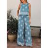 imagePRETTYGARDEN Womens 2026 Summer 2 Piece Lounge Sets Boho Floral Tank Tops Flowy Wide Leg Pants Travel Beach Vacation OutfitsFloral Grey Blue White