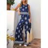 imagePRETTYGARDEN Womens 2026 Summer 2 Piece Lounge Sets Boho Floral Tank Tops Flowy Wide Leg Pants Travel Beach Vacation OutfitsFloral Navy White