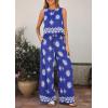imagePRETTYGARDEN Womens 2026 Summer 2 Piece Lounge Sets Boho Floral Tank Tops Flowy Wide Leg Pants Travel Beach Vacation OutfitsFloral Royal Blue White