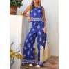 imagePRETTYGARDEN Womens 2026 Summer 2 Piece Lounge Sets Boho Floral Tank Tops Flowy Wide Leg Pants Travel Beach Vacation OutfitsFloral Royal Blue White