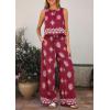 imagePRETTYGARDEN Womens 2026 Summer 2 Piece Lounge Sets Boho Floral Tank Tops Flowy Wide Leg Pants Travel Beach Vacation OutfitsFloral Wine Red White