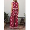 imagePRETTYGARDEN Womens 2026 Summer 2 Piece Lounge Sets Boho Floral Tank Tops Flowy Wide Leg Pants Travel Beach Vacation OutfitsFloral Wine Red White