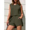 imagePRETTYGARDEN Womens 2026 Summer 2 Piece Shorts Sets V Neck Long Tank Tops High Waisted Loose Fit Matching Travel OutfitsArmy Green