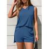 imagePRETTYGARDEN Womens 2026 Summer 2 Piece Shorts Sets V Neck Long Tank Tops High Waisted Loose Fit Matching Travel OutfitsBlue