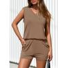 imagePRETTYGARDEN Womens 2026 Summer 2 Piece Shorts Sets V Neck Long Tank Tops High Waisted Loose Fit Matching Travel OutfitsKhaki
