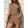 imagePRETTYGARDEN Womens 2026 Summer 2 Piece Shorts Sets V Neck Long Tank Tops High Waisted Loose Fit Matching Travel OutfitsKhaki