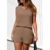 imagePRETTYGARDEN Womens 2026 Summer 2 Piece Shorts Sets V Neck Long Tank Tops High Waisted Loose Fit Matching Travel OutfitsKhaki