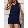 imagePRETTYGARDEN Womens 2026 Summer 2 Piece Shorts Sets V Neck Long Tank Tops High Waisted Loose Fit Matching Travel OutfitsNavy