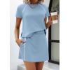 imagePRETTYGARDEN Womens 2026 Summer 2 Piece Skirt Sets Short Sleeve Shirts Tops Skorts Matching Workout Clothes Travel OutfitsBlue Grey