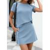 imagePRETTYGARDEN Womens 2026 Summer 2 Piece Skirt Sets Short Sleeve Shirts Tops Skorts Matching Workout Clothes Travel OutfitsBlue Grey