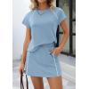 imagePRETTYGARDEN Womens 2026 Summer 2 Piece Skirt Sets Short Sleeve Shirts Tops Skorts Matching Workout Clothes Travel OutfitsBlue Grey