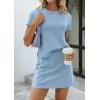 imagePRETTYGARDEN Womens 2026 Summer 2 Piece Skirt Sets Short Sleeve Shirts Tops Skorts Matching Workout Clothes Travel OutfitsBlue Grey