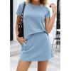 imagePRETTYGARDEN Womens 2026 Summer 2 Piece Skirt Sets Short Sleeve Shirts Tops Skorts Matching Workout Clothes Travel OutfitsBlue Grey