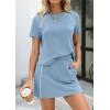 imagePRETTYGARDEN Womens 2026 Summer 2 Piece Skirt Sets Short Sleeve Shirts Tops Skorts Matching Workout Clothes Travel OutfitsBlue Grey