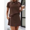 imagePRETTYGARDEN Womens 2026 Summer 2 Piece Skirt Sets Short Sleeve Shirts Tops Skorts Matching Workout Clothes Travel OutfitsBrown